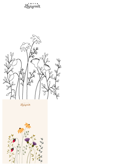 Floral illustration by Lotta Langrock featuring colorful flowers and leaves on a bright background with poppies, rudbeckia, and thistles.