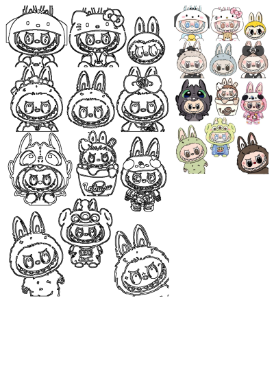 Cartoon characters in animal costumes. Features Hello Kitty, Toothless, and Toy Story aliens in whimsical and adorable animal outfits.