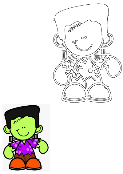 A cartoon illustration of a cute and friendly Frankenstein's monster, perfect for Halloween decorations and spooky celebrations. 