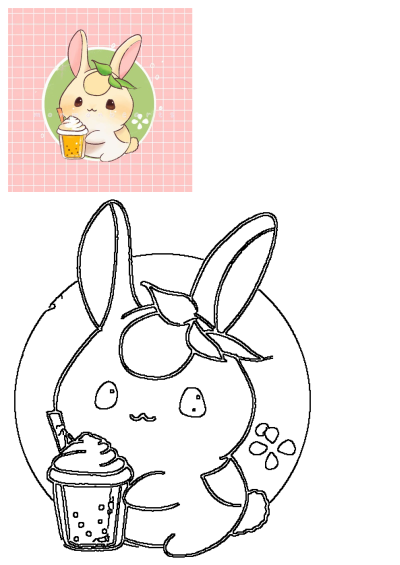 Adorable kawaii bunny with a leaf hair accessory holds a boba tea. A cute little bunny looks at its drink with endearing eyes.