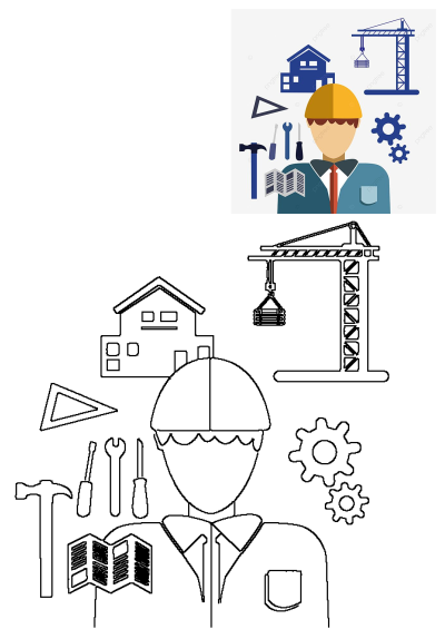 Construction engineer banner featuring engineer with tools, gears, crane, and house. Visual representing construction engineer banner.