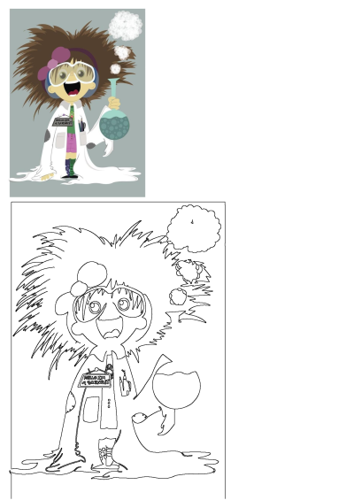 Cartoon scientist character enthusiastically holding a beaker with steam. Illustration of a fun science experiment in action.