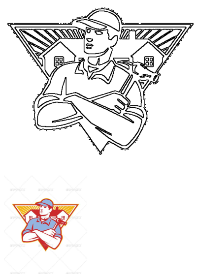 Builder construction worker Hamm logo vector illustration in retro style. Professional carpenter, handyman, or contractor for home improvement.