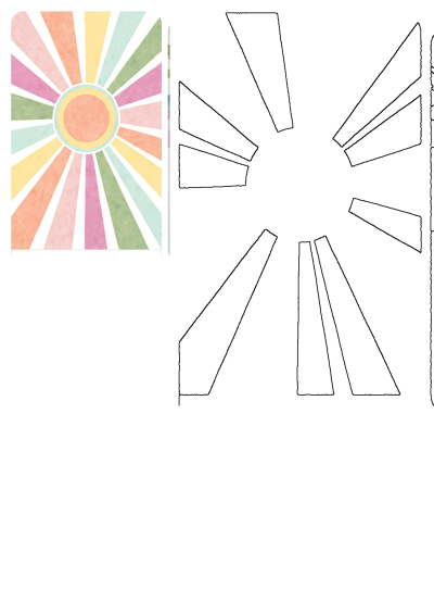 Colorful sunburst design on a cell phone. Features pink, orange, yellow, green, and blue rays emanating from a central circle.