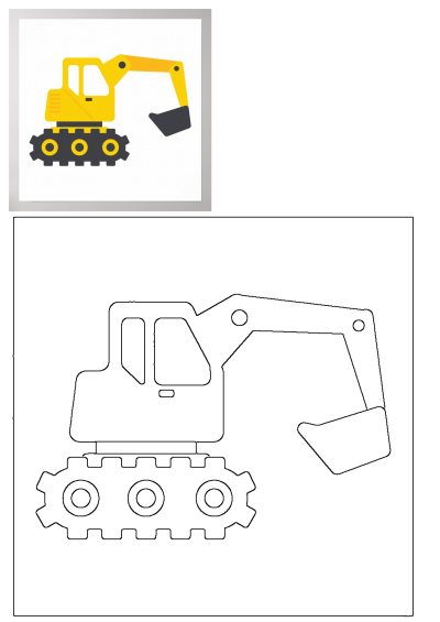 Illustration of a yellow and black bulldozer on white paper with a grey background. Cartoon style heavy equipment construction vehicle.
