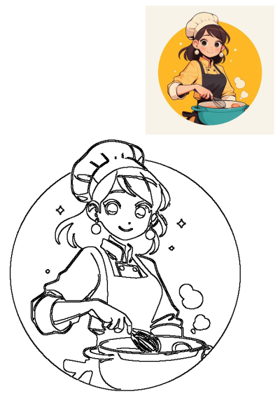 Charming cartoon of a female chef with a chef's hat, apron, and chef's shirt, cheerfully whisking ingredients in a turquoise bowl.