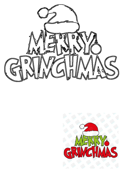 Merry Grinchmas image with a Santa hat on top, featuring red and green festive letters. A cheerful Christmas greeting with a playful twist.