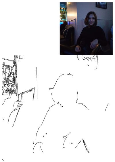 Portrait of Beatriz Ramadan seated in a trendy restaurant, captured in a dimly lit, atmospheric setting. 