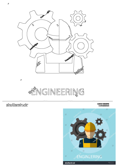 Flat-style image of an engineer wearing safety gear, with gears in the background and the word 'ENGINEERING' below, perfect for engineering concepts.