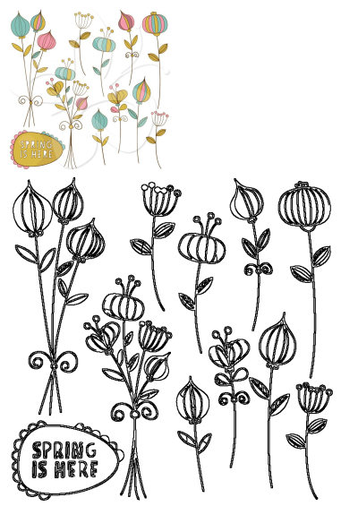 Spring is here! Whimsical spring flowers clipart set. This floral graphic design includes colorful flower illustrations perfect for seasonal designs.