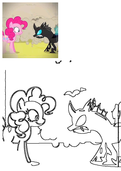MLP Pinkie Pie faces Queen Chrysalis, artwork by @trixie_xt on TikTok. A funny scene from My Little Pony: Friendship is Magic.