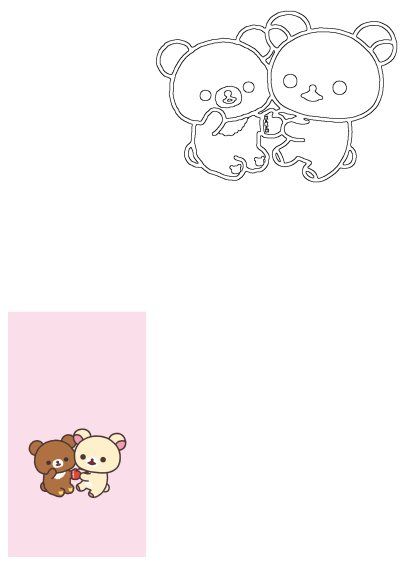 Adorable image featuring Rilakkuma and Korilakkuma, two cute bears, sharing a small gift with a pink background. 