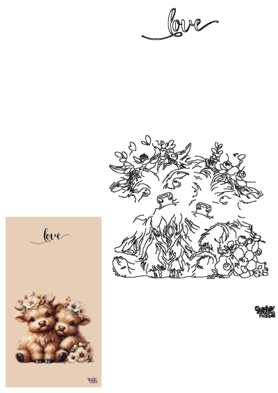 A charming image of two fluffy baby cows adorned with floral crowns, expressing love and sweetness. Perfect for wallpapers and heartwarming designs.