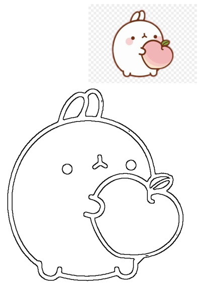 Adorable cartoon bunny illustration holding a pink apple in its hand. A cute animal with a simple, kawaii style for children. 