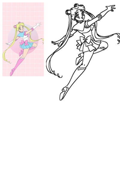 A cartoon girl with long blonde hair and pink shoes in a Sailor Moon style is flying through the air in front of a tile background.