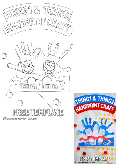 Thing 1 and Thing 2 handprint craft. Adorable Dr. Seuss inspired project featuring two blue handprints with "Thing 1" and "Thing 2" on them.