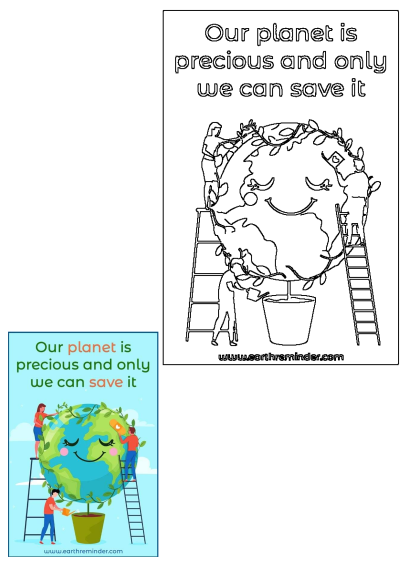 Save Mother Earth Slogans Poster: Illustration of people nurturing the Earth. A reminder we can save our precious planet. 30+ slogans.