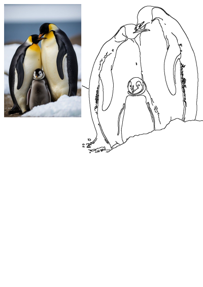 Emperor penguin couple with their adorable baby penguin chick. The family stands together in the snowy Antarctic landscape.