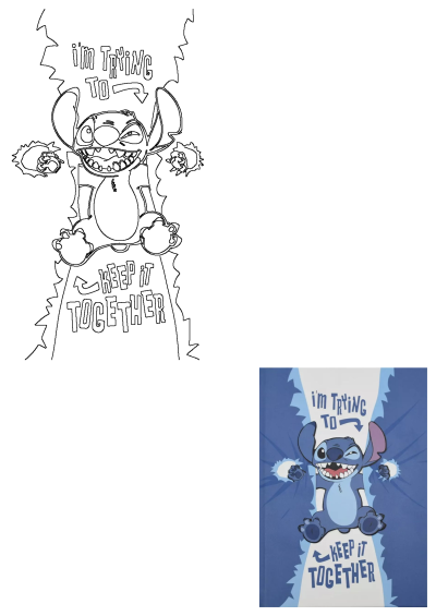 Blue and white poster featuring Stitcher from Stitchers movie, with the quote 'I'm trying to keep it together'. Cute cartoon character art.