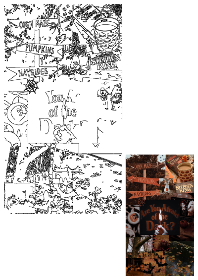 a collage of halloween themed images including pumpkins, witches and other things in the background