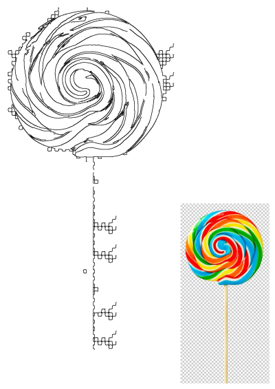 A vibrant, colorful swirl lollipop on a stick, featuring red, orange, yellow, green, and blue. Sweet treat on a stick with a red frame png