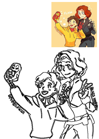 Avengers assemble fan art featuring Spider-Man taking a selfie with an Iron Man phone case and Black Widow. Marvel superheroes cartoon.