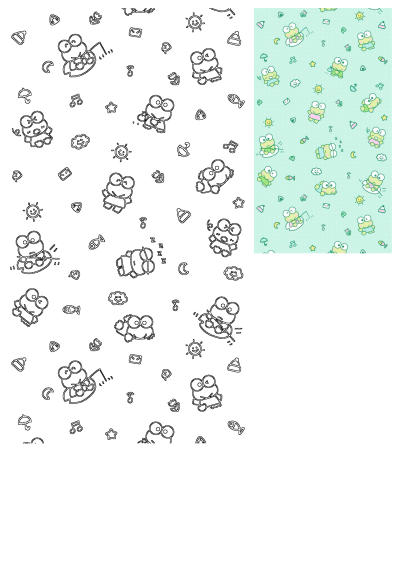 Cute Keroppi pattern featuring the kawaii Sanrio frog character in various poses against a light green background.