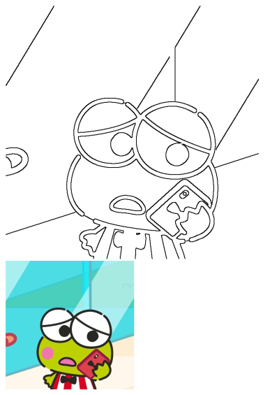 Cartoon character is holding a cell phone and giving the camera an angry stare. The cartoon appears to be a frog with a red shirt and bow tie