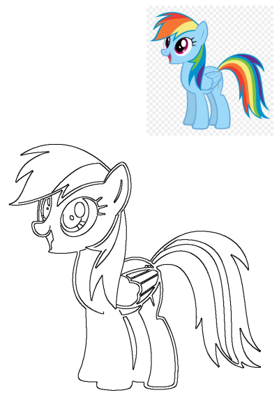 Illustration of Rainbow Dash, a character from My Little Pony, featuring her signature rainbow-colored mane and tail.