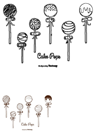Hand drawn cake pops with bows vector illustration. An assortment of delicious cake pops decorated with various toppings and tied with cute bows.