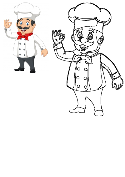 A cartoon illustration of a happy chef wearing a tall white hat, red necktie, and making an "ok" hand gesture. Perfect for food blog.