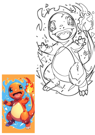 A cute, stylized image of Charmander, an orange and white Pokémon character with blue eyes and a flame on its tail, joyfully smiling.