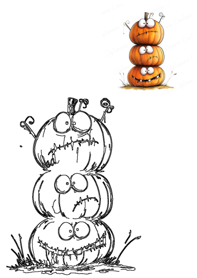 Cartoon illustration of stacked Halloween pumpkins with funny faces. The top is sad, the middle is neutral, and the bottom is smiling.