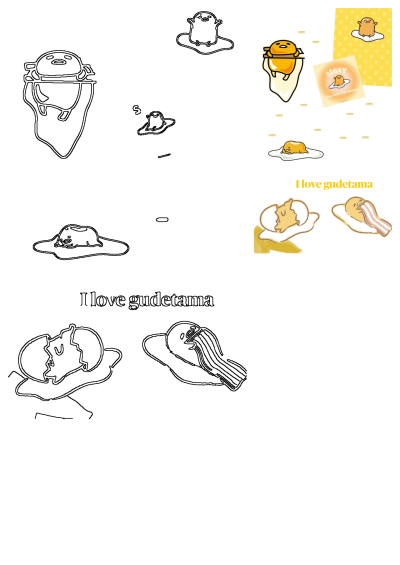 Image of eggs and hams featuring the Gudetama character with the caption "I love Gudetama". Illustration of the lazy egg.