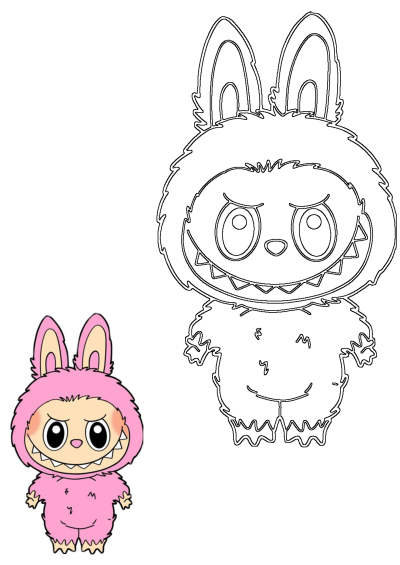Illustration of a cartoon pink monster character with bunny ears, big eyes, and sharp teeth. It has a furry body and a mischievous expression.