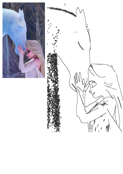 Elsa from Frozen 2 shares a touching moment with Nokk, the mythical water spirit horse, conveying their deep bond and friendship.