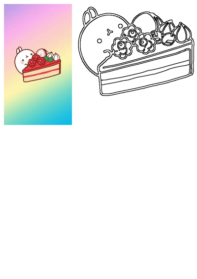 A delightful illustration of a slice of fruit-topped cake with a cute bunny character in the background, as described in the alt text. 