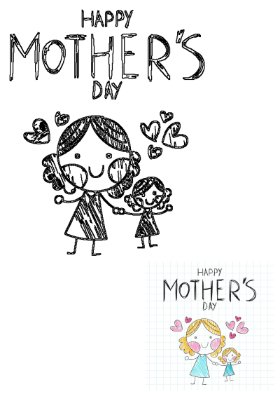Happy Mother's Day card featuring a heartwarming drawing of two girls holding hands, expressing love and appreciation for mothers.