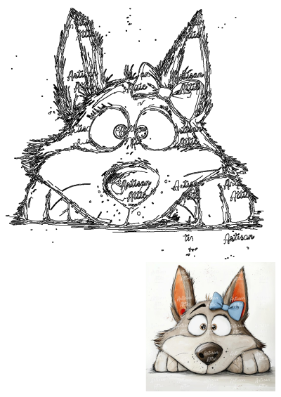 Pin on Products: Adorable cartoon wolf with wide eyes and a blue bow. A charming and whimsical design, perfect for various products.