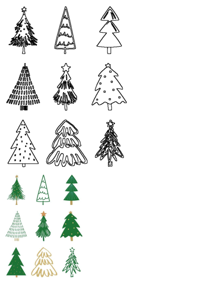 christmas trees in green and gold on a white background