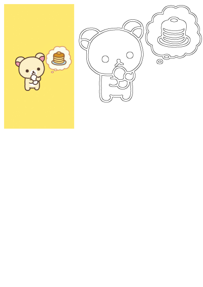 Cartoon bear next to a stack of pancakes with a thought bubble. The bear seems to be craving a sweet pancake breakfast.