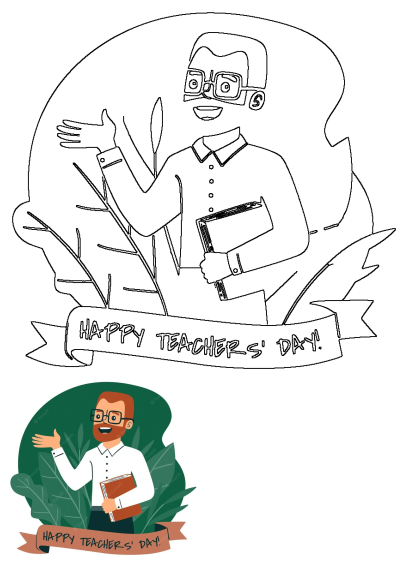 a man with glasses holding a book and pointing to the side while standing in front of a