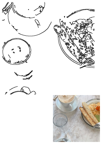 Titi DelBauer enjoying a delicious breakfast: coffee, scrambled eggs with toast, avocado, tomato and a glass of sparkling water.