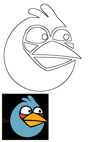 A cartoon illustration of the Blue Bird, pajarito dibujo, from Angry Birds, also known as Pig Talent, a popular character from Angry Birds.