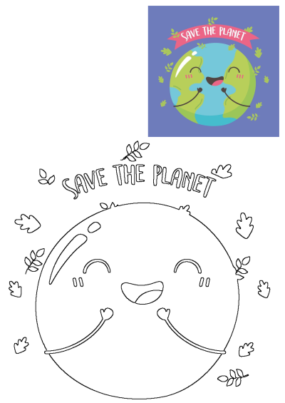 Save the planet poster featuring a smiling Earth. An illustration with a cute Earth character to promote environmental awareness.