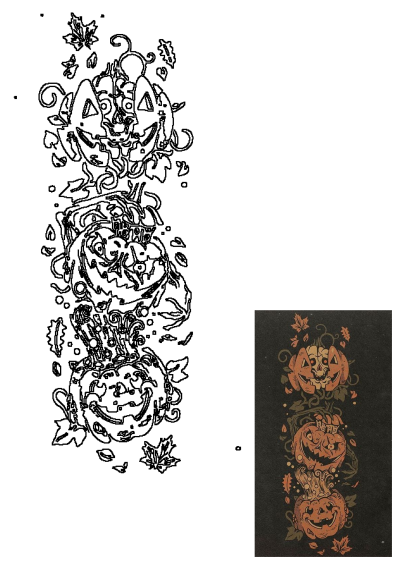 an old book with pumpkins and leaves on it