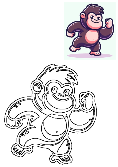 A cartoon of a cute gorilla happily walking, showcasing a simple and endearing animal character illustration. Gorilla with a smile on his face.