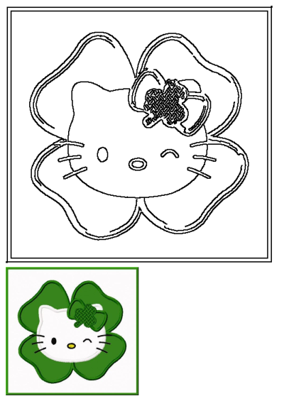 Hello Kitty smiles from a four-leaf clover in this cute drawing! From Naturopathy: March 2012, 웃긴 바탕화면, 헬로키티, 귀여운 그림