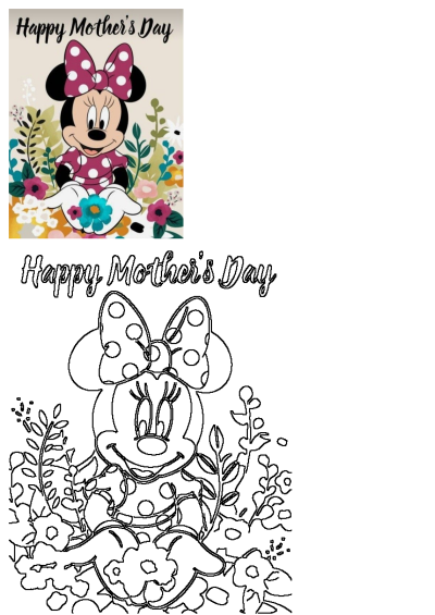 Happy Mother's Day Minnie Mouse card with floral background. Minnie is wearing a pink polka dot dress and bow, surrounded by colorful flowers.
