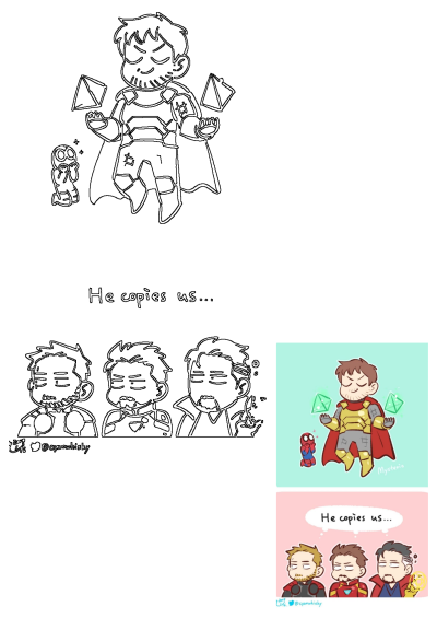 Funny comic shows Mysterio copying Avengers like Thor, Iron Man, Dr Strange. From Pin de I'm flippy ? em Marvel avengers funny.